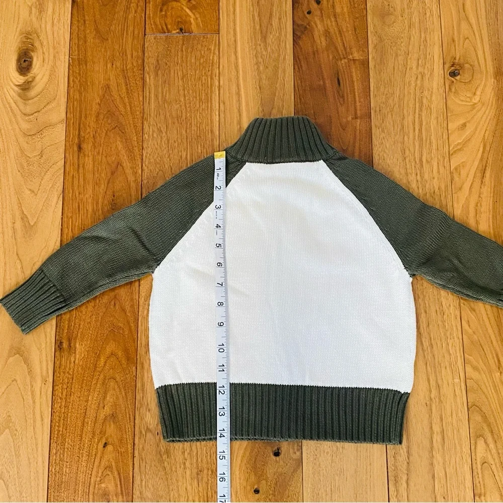 DKNY Full Zip Cotton Sweater Cardigan Off White and Olive Kids size 2T